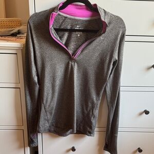 Nike Gray Quarter-Zip Dri-FIT Top with Pink Trim